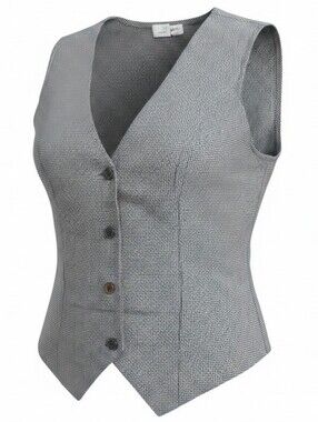 ULLA POPKEN | Wool Rayon Houndstooth Vest Black Gray Tailored Plus Size | 20 22